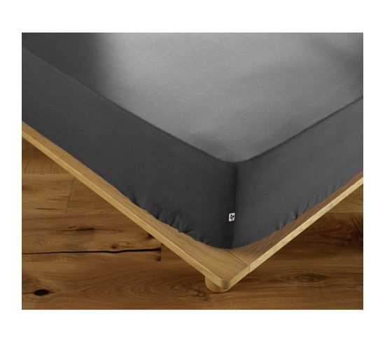 Drap Housse Coton Luxe 140 X 190 Cm Bonnet 30 Cm Ambre Anthracite