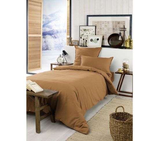 Housse De Couette Flanelle 140 X 200 Cm Candice Camel Marron