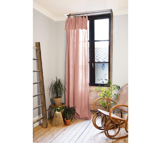 Rideau Ajustable + 8 Anneaux Pince Gaze De Coton 140 X 300 Cm Gaïa Rose Pêche Rose