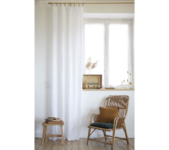 Rideau Ajustable + 8 Anneaux Pince 140 X 270 Cm Lin Lavé Français Luxe Soline Blanc