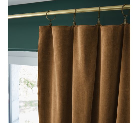 Rideau Ajustable + 8 Anneaux Pince  140 X 270 Cm Velours De Coton César Camel