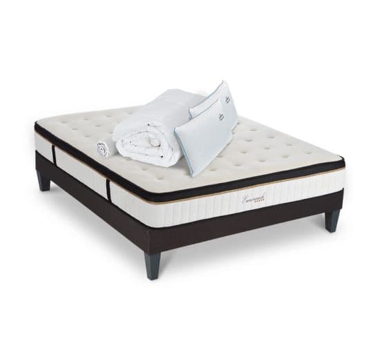 Ensemble Matelas Emeraude Mousse Accueil Mémoire De Forme+ Sommier + Accessoires - 160 X 200 Cm