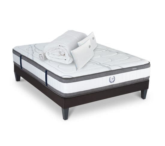 Ensemble Matelas Signature Ressorts Ensachés Accueil Mémoire + Sommier Gris + Accessoires -180 X 200