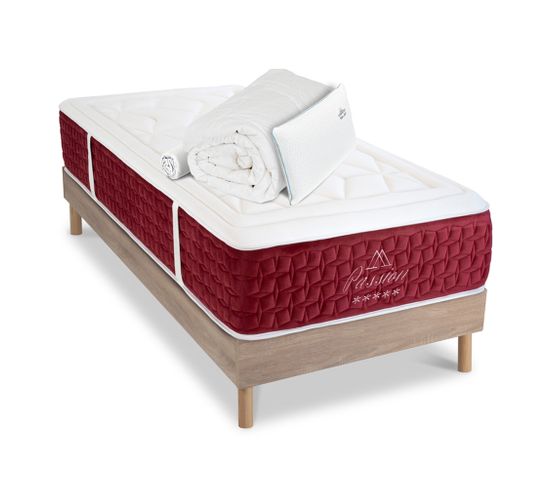 Ensemble Matelas Passion Ressorts Ensachés Accueil Mémoire + Sommier + Accessoires - 90 X 190 Cm