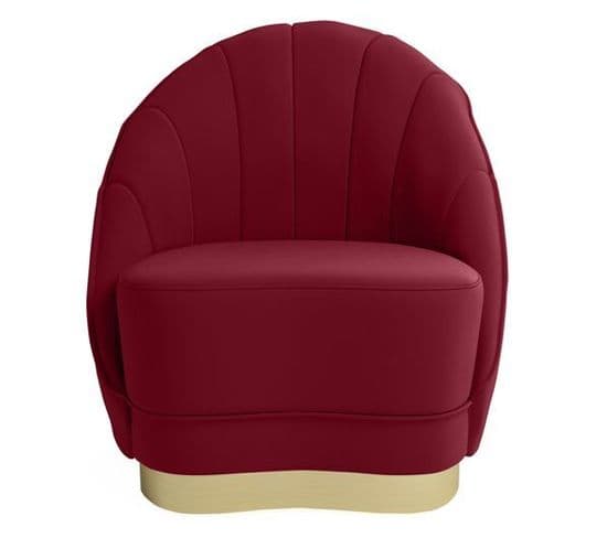 Betty - Fauteuil En Velours Bordeaux, Base Cerclage Doré Effet Laiton