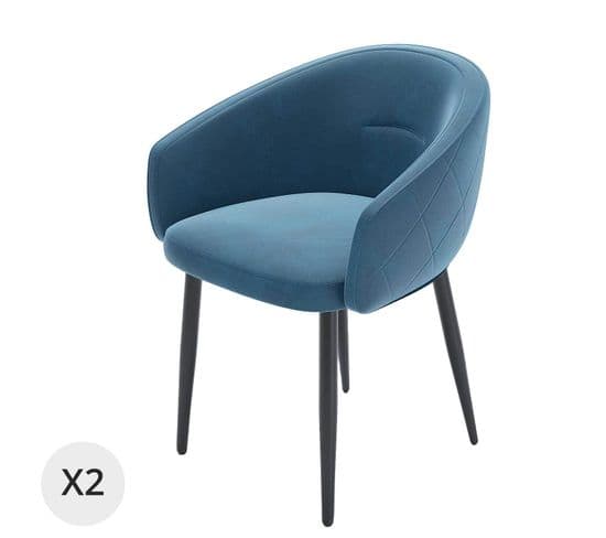 Eugénie - Paire De Fauteuils De Table Design Velours Bleu