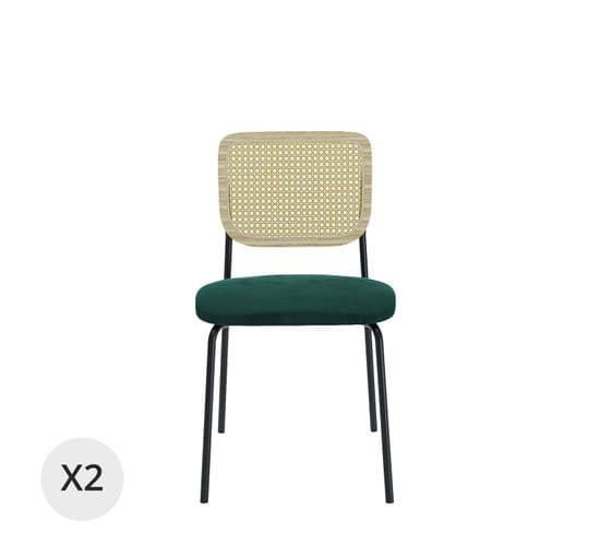 Juna - Lot De 2 Chaises En Rotin Et Velours Vert