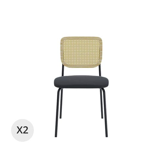 Juna - Lot De 2 Chaises En Rotin Et Velours Noir