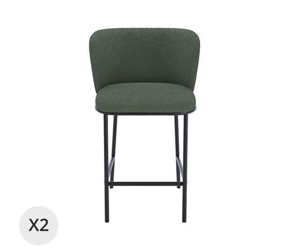 César - Lot De 2 Tabourets De Bar Tissu Bouclé Vert