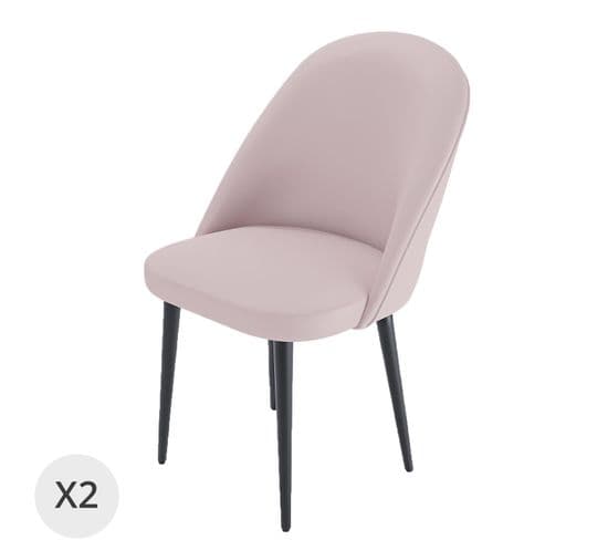 Nina - Lot De 2 Chaises En Velours Rose et Métal Noir