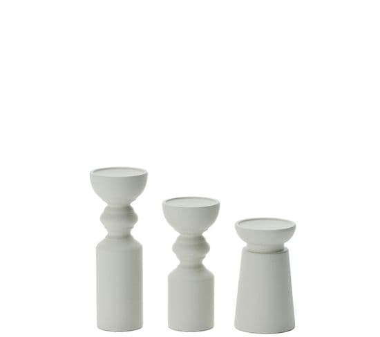 Boston - Set De 3 Bougeoirs Bois Design,  Coloris Crème