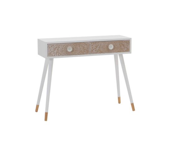 Console 2 Tiroirs Bois Massif/blanc - Florette