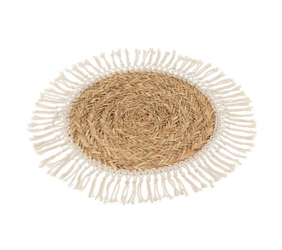 Sous-plat Rond Herbe-coton Naturel/blanc - L 32 X L 32 X H 1 Cm