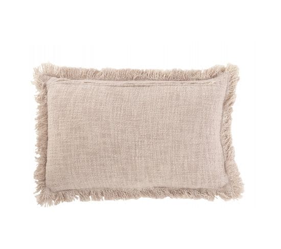 Coussin Frange Coton Velours Gris - L 35 X L 55 X H 10 Cm