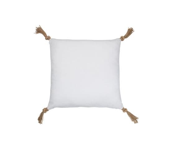 Coussin Visage Carre Polyester Blanc - L 45 X L 45 X H 11 Cm