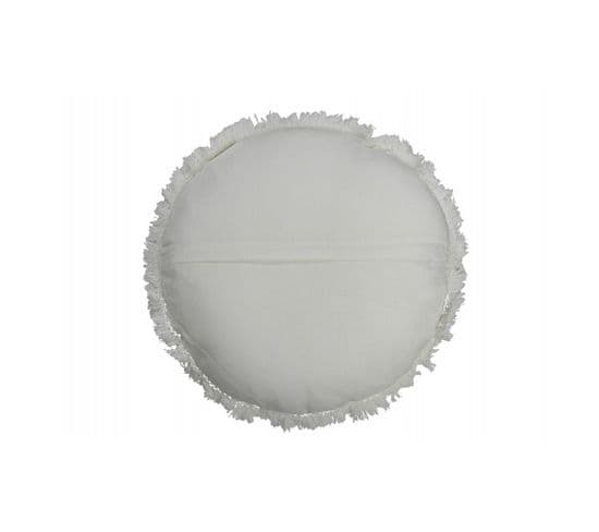 Coussin Rond Velours Coton/lin Blanc - L 50 X L 50 X H 5 Cm