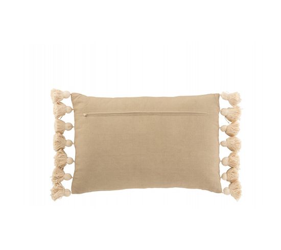 Coussin Rectangle Pompon Coton Polyester Taupe - L 35 X L 50 X H 10 Cm