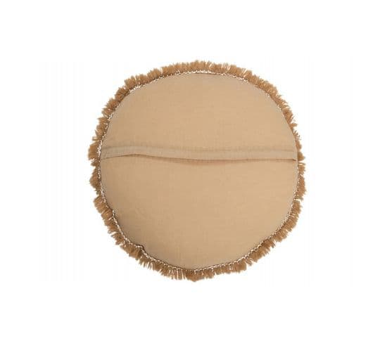 Coussin Rond Velours Coton/lin Beige/ocre - L 50 X L 50 X H 5 Cm