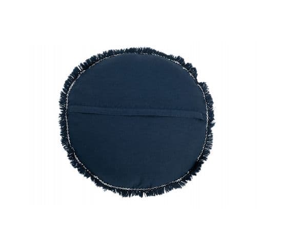 Coussin Rond Velours Coton/lin Bleu - L 50 X L 50 X H 5 Cm