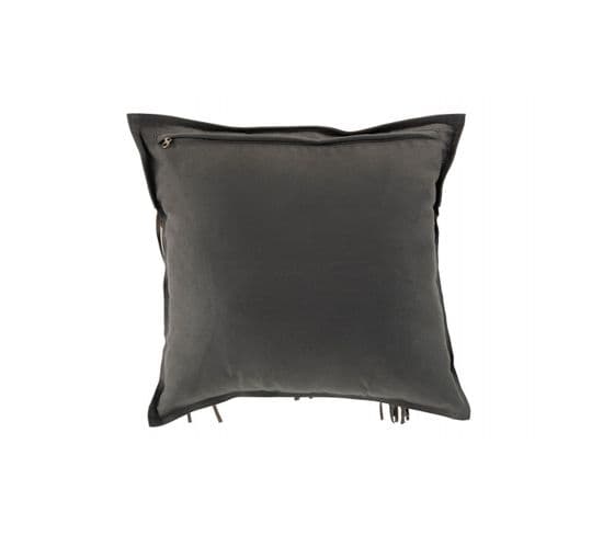 Coussin Franges Carre Cuir Gris - L 43 X L 43 X H 1 Cm