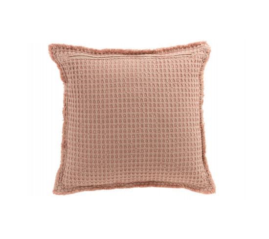 Coussin Gaufre Coton Rose Clair - L 50 X L 50 X H 3 Cm