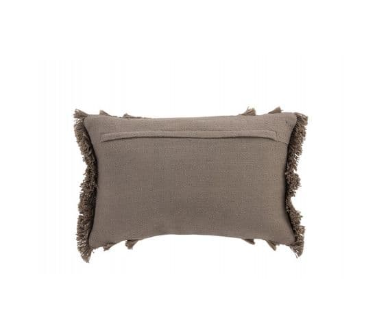 Coussin Rectangulaire Bord Floches Coton Taupe Modèle 1 - L 43 X L 28 X H 10 Cm