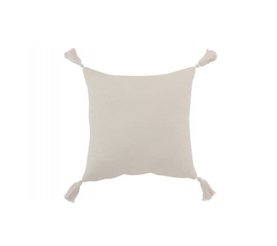 Coussin Fleur + Floches Coton Blanc - L 45 X L 45 X H 4 Cm