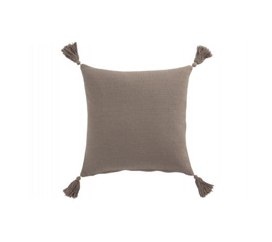 Coussin Fleur + Floches Coton Taupe - L 44 X L 44 X H 5 Cm