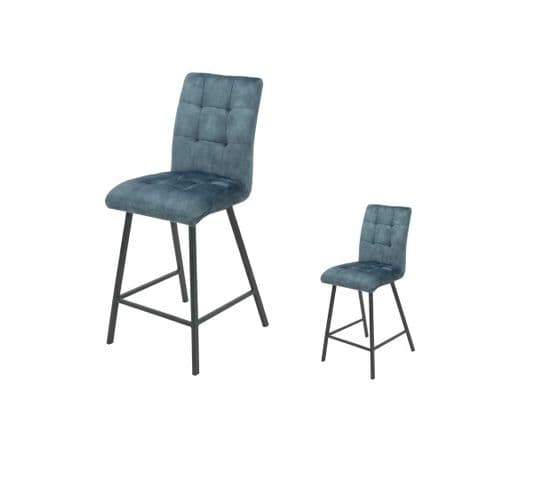 Duo De Chaises De Bar Matelassées Tissu/métal Bleu - Helia