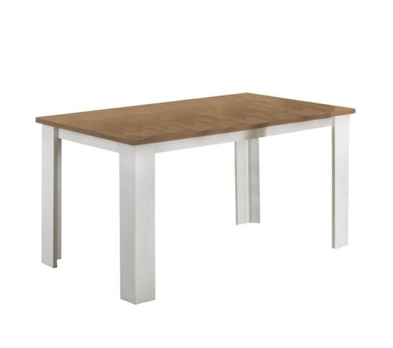 Table De Repas Rectangulaire Laqué Blanc Brillant/bois - Avellino - L 160 X L 90 X H 75 Cm