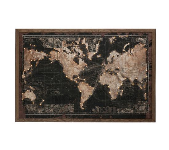 Cadre LED Batterie Mappemonde Bois/canvas Noir/marron - L 175 X L 5 X H 116 Cm