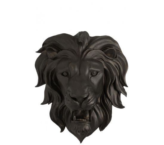 Tete De Lion Suspendue Resine Noire - L 26 X L 42 X H 49 Cm