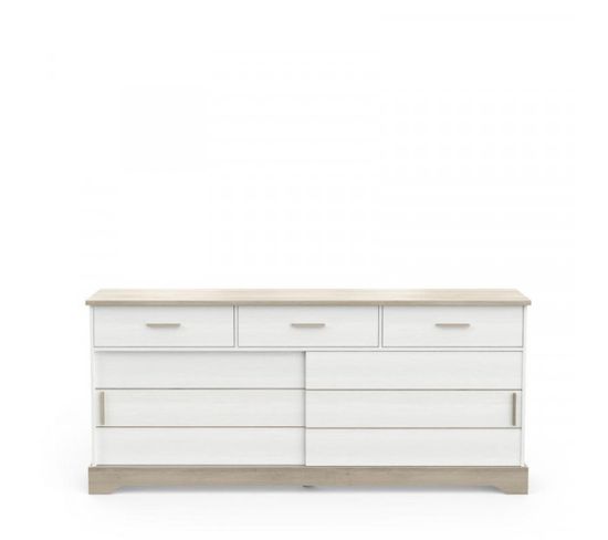 Buffet 3 Tiroirs 2 Portes Coulissantes Blanc/chêne - Pure - L 200 X L 45 X H 89 Cm