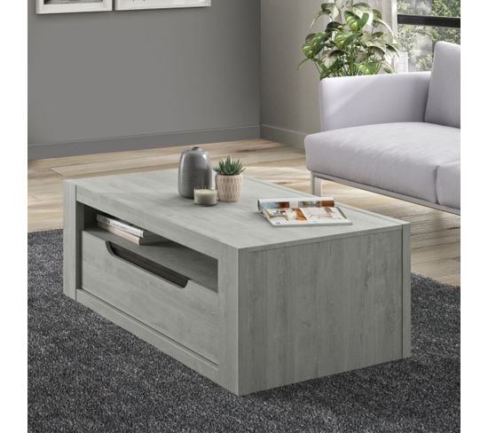 Table Basse 1 Tiroir 1 Niche Chêne Gris Clair - Jeannette