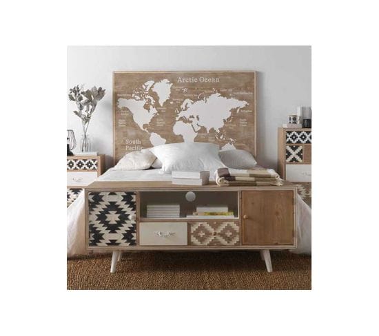 Tête De Lit Mappemonde 110 Cm Bois/blanc - Amber