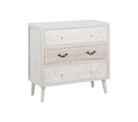 Commode 3 Tiroirs Bois Clair/blanc - Lino