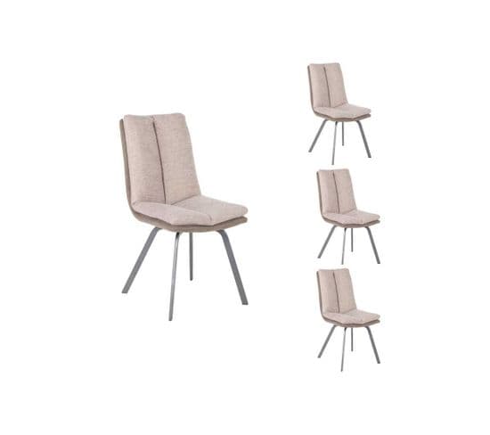 Quatuor De Chaises Tissu Beige/marron - Anala