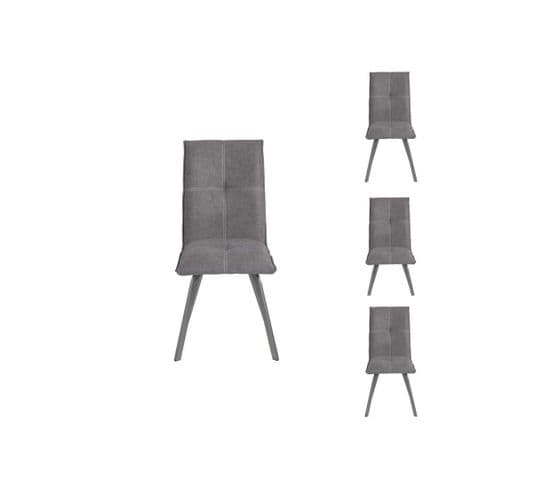 Quatuor De Chaises Métal/tissu Gris - Fresno