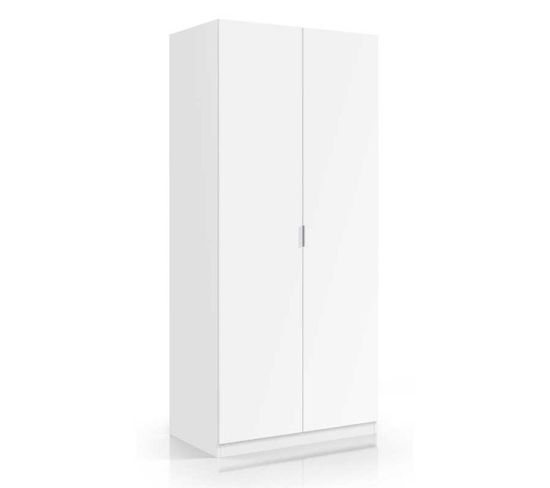 Armoire 2 Portes Battantes Blanc - Lucia - L 81.5 X L 52 X H 180 Cm