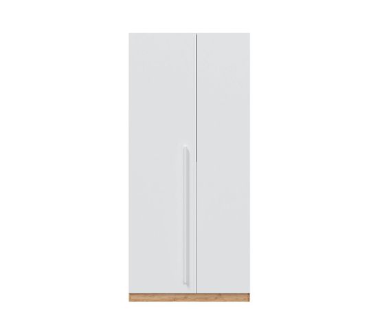 Armoire 2 Portes Battantes Blanc/chêne - Toza - L 90 X L 52 X H 200 Cm