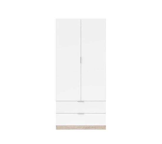 Armoire 2 Portes + 2 Tiroirs Blanc/chêne - Wao - L 81.5 X L 52 X H 180 Cm