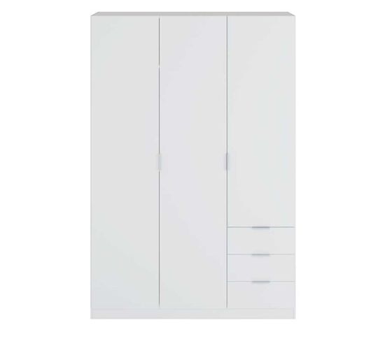 Armoire 3 Portes 3 Tiroirs Blanc - Takaros - L 121 X L 52 X H 180 Cm