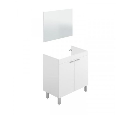 Meuble Sous Vasque 80 Cm + Miroir Blanc - Ticly