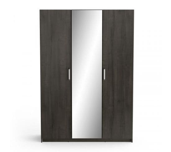 Armoire 3 Portes Avec Miroir Chêne Brun - Edward - L 133.5 X L 51 X H 191 Cm