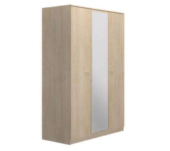 Armoire 3 Portes 1 Miroir Chêne Blond - Maille