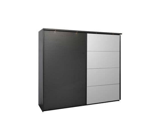 Armoire 2 Portes Coulissantes 245 Cm Avec Miroir Bois Noir - Unys