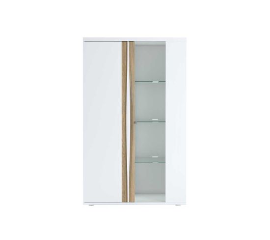 Vitrine 1 Porte Blanc Laqué/ Chêne Doré - Stain