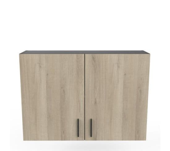 Meuble Haut De Cuisine 2 Portes Battantes 100 Cm Noir/chêne - Abinci - L 100 X L 30 X H 70 Cm