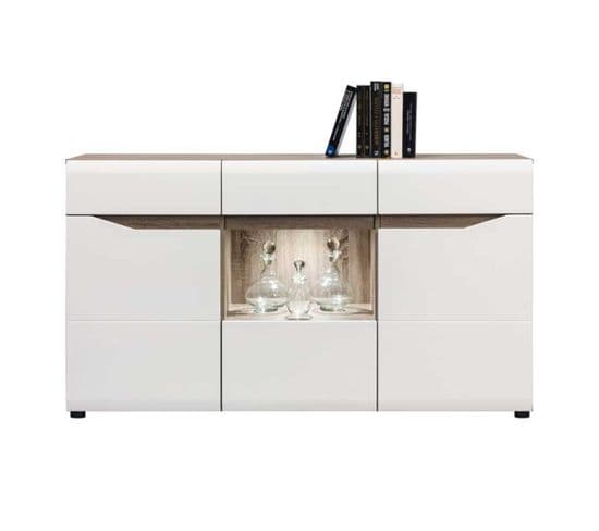 Buffet 3 Portes Blanc/chêne à LED - Oniel - L 150 X L 40.5 X H 85 Cm