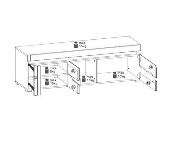 Meuble TV 150 Cm Blanc/chêne à LED - Kiele - L 152 X L 44.5 X H 48 Cm